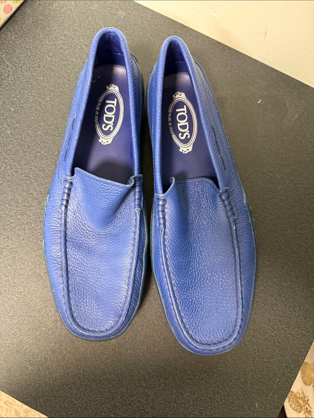 Tod's Navy Blue Pebbled Leather Driving Loafers